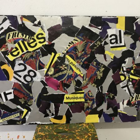 2018 collage récup flyers sur bois