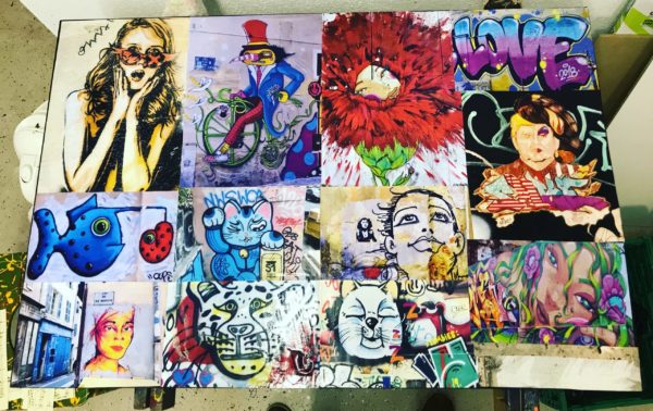 2020 flower power collage street art sur MDF 50/75