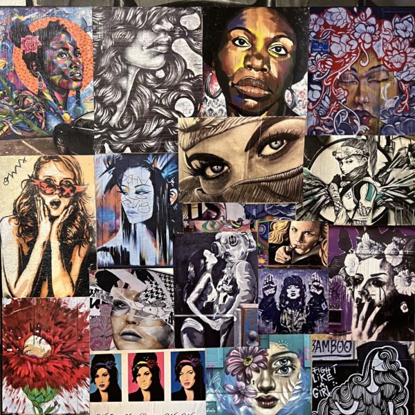 Collage de mes photos street art sur MDF 80/80 inséré dans caisse américaine noire (à venir en photo)
