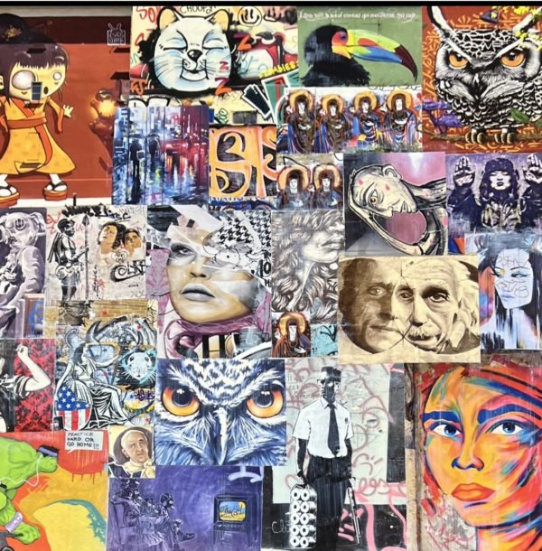 Collage de mes photos street art sur MDF 80/80 inséré dans caisse américaine noire (à venir en photo)
